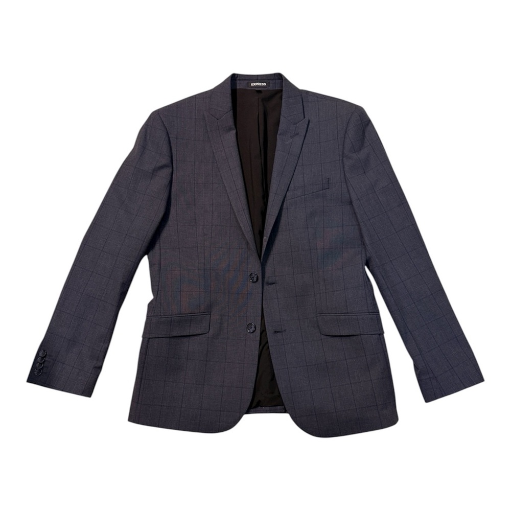 Express Blue Plaid Slim Suit Jacket Blazer